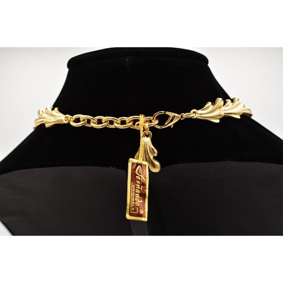 Fernando Originals Collar Necklace Leaf Chunky Brushed Gold Chain FO Signed A20 - Picture 5 of 12